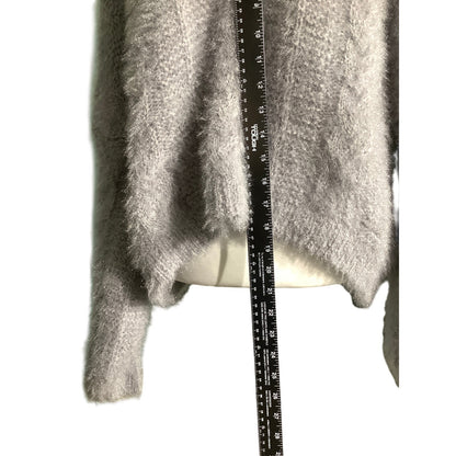 POL Light Gray Fuzzy Knit V-Neck Sweater Women’s Size S/M— Cozy, Soft, Oversized