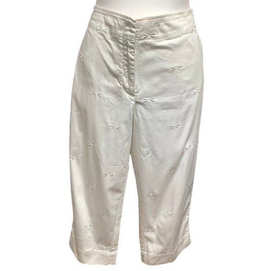 Talbots White Dragonfly Embroidered Pants Sz 16P Cropped Casual Minimalist