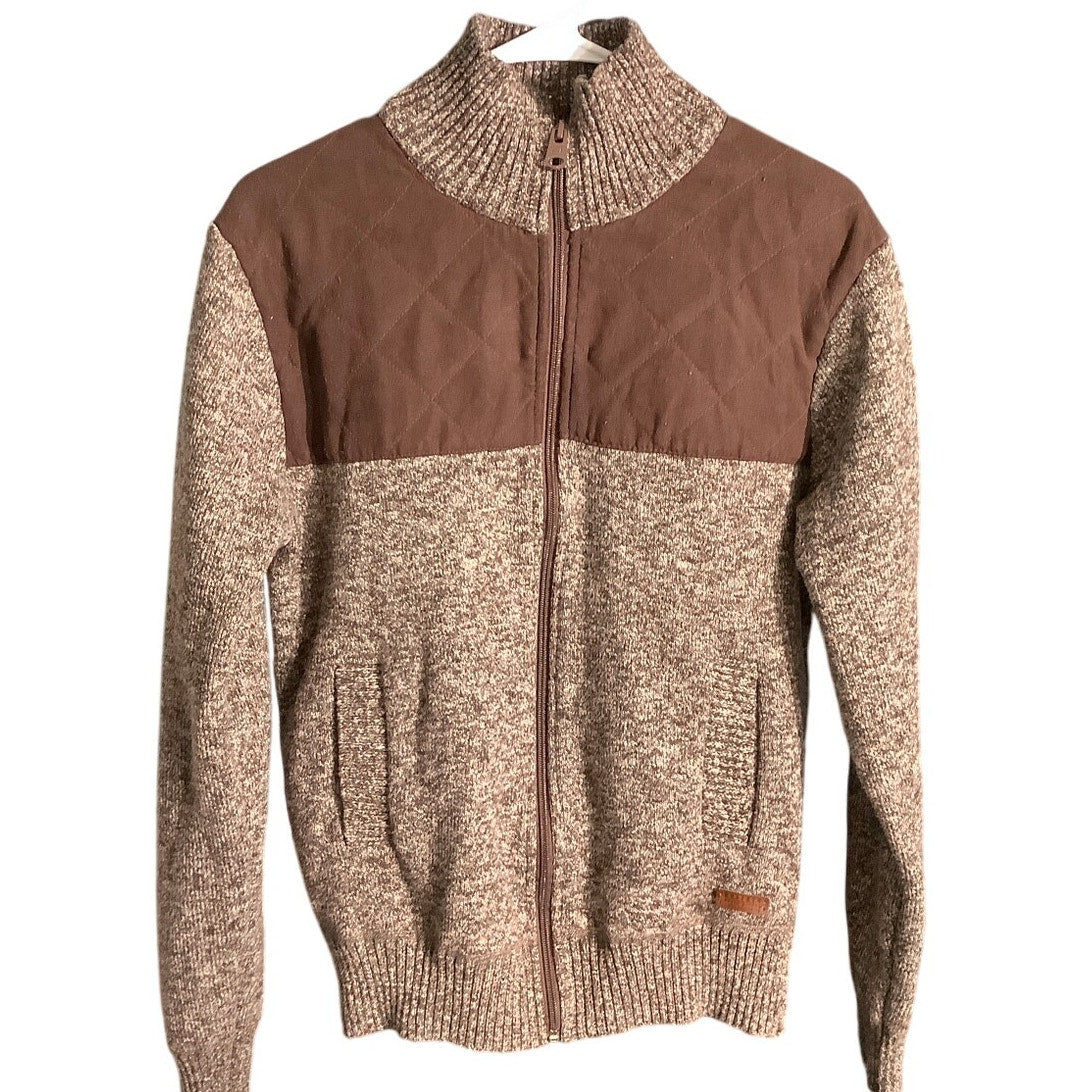 Buffalo David Bitton Men’s Brown M Full Zip Sweater – Rustic, Quilted, Flannel