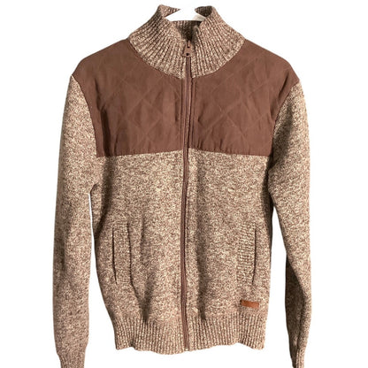 Buffalo David Bitton Men’s Brown M Full Zip Sweater – Rustic, Quilted, Flannel