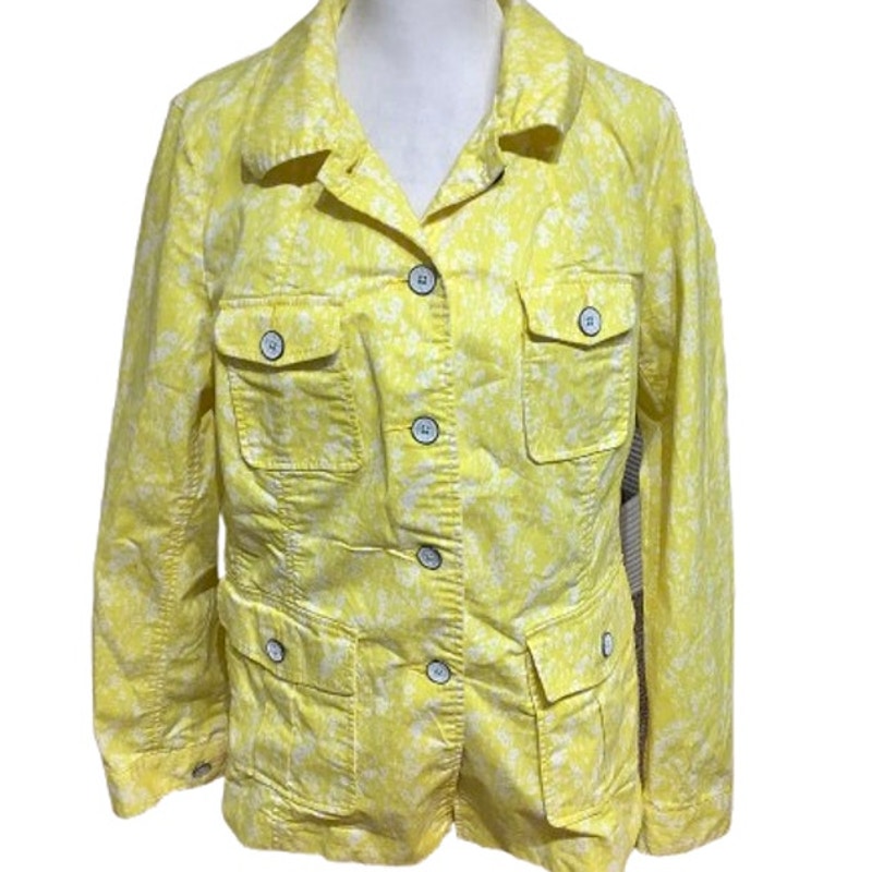 Cabi Yellow and White Button-Up Jacket Medium - Preppy, Spring, Streetwear