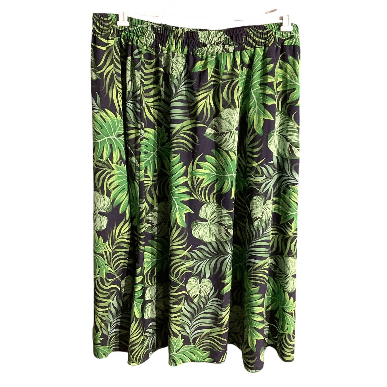 Women’s Long Skirt Size 4XL — Black, Palm Leaf, Maxi