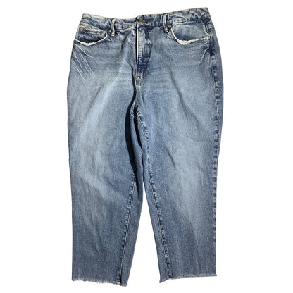 Good American Light Wash Cropped Jeans Women 15 — Frayed, Raw Hem, Casual