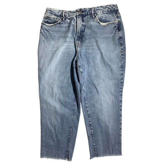 Good American Light Wash Cropped Jeans Women 15 — Frayed, Raw Hem, Casual