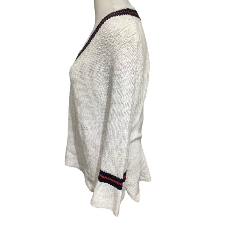 Cabi Academia White V-Neck Sweater S - Preppy, Classic, Academia