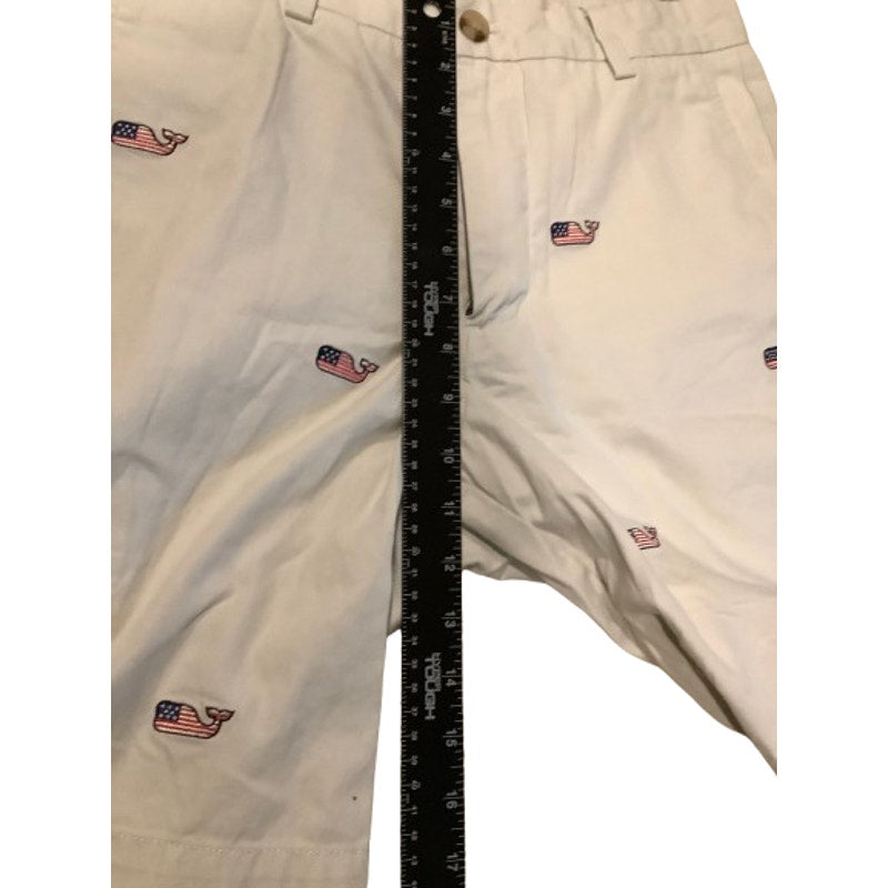 Vineyard Vines Khaki Shorts with American Flag Whale Embroidery Sz 30