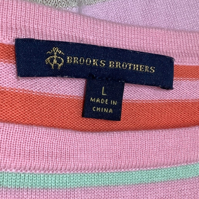 Brooks Brothers Pink/Multicolor Striped Long Sleeve Top Sz L Preppy Casual