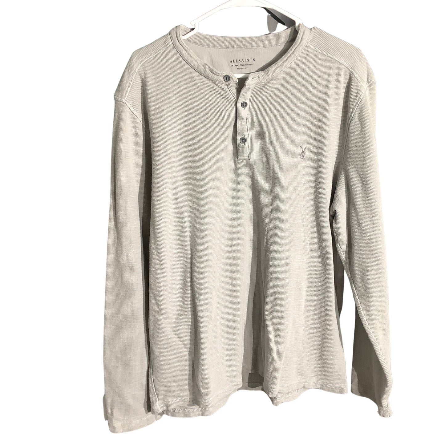 AllSaints Gray Thermal Henley Shirt Men’s XXL — Minimalist, Grunge, Casual