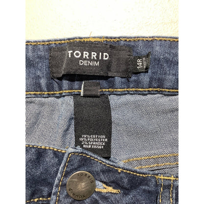 Torrid Women's 14R Dark Blue Distressed Denim Frayed Raw Hem Shorts