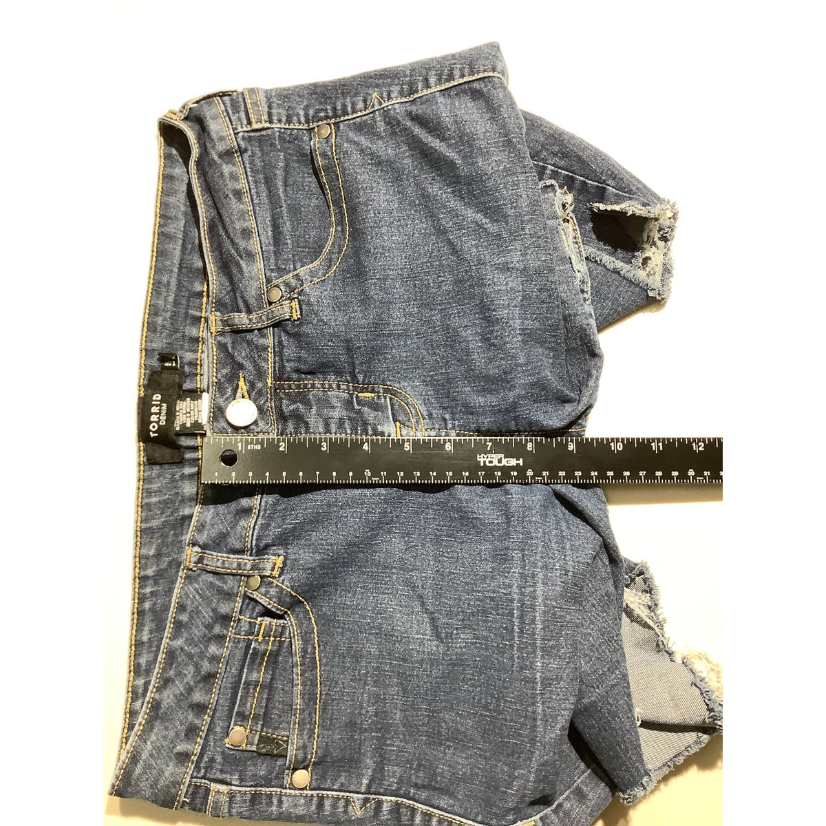 Torrid Women's 14R Dark Blue Distressed Denim Frayed Raw Hem Shorts