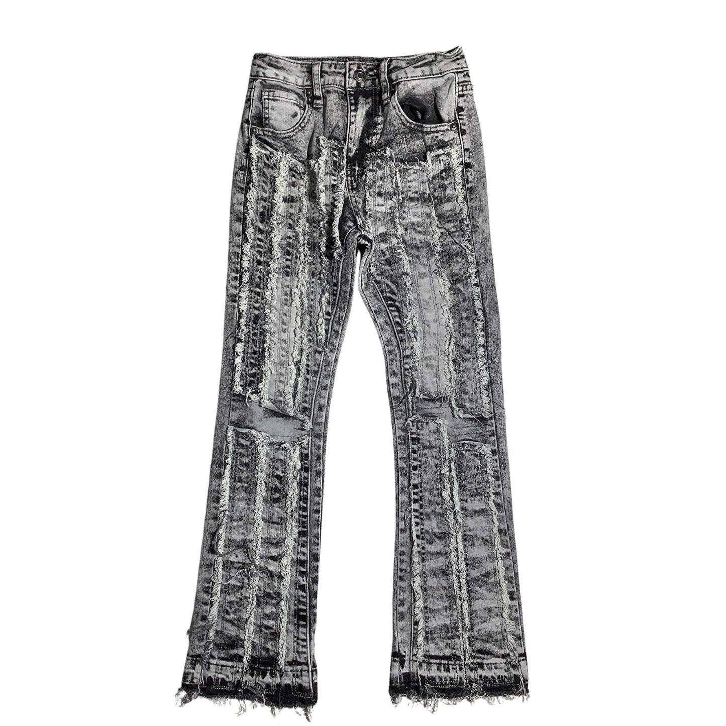 Nova Kids Black Gray Acid Wash Jeans Child Size 7 — Distressed, Bootcut, Trendy