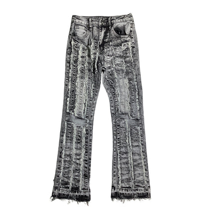 Nova Kids Black Gray Acid Wash Jeans Child Size 7 — Distressed, Bootcut, Trendy