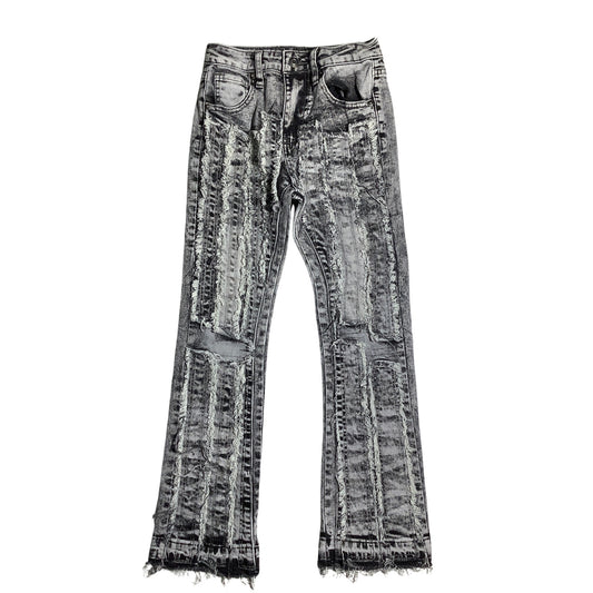 Nova Kids Black Gray Acid Wash Jeans Child Size 7 — Distressed, Bootcut, Trendy