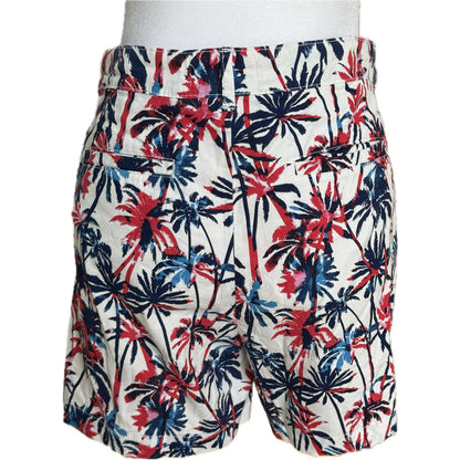 Caribbean Joe Red,White Blue Palm Tree Print Shorts Sz 10 Beachy Vibrant Casual