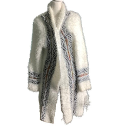 On Blue Aztec Print Open Front Cardigan Women’s Size S/M — Boho, Cozy, Statement