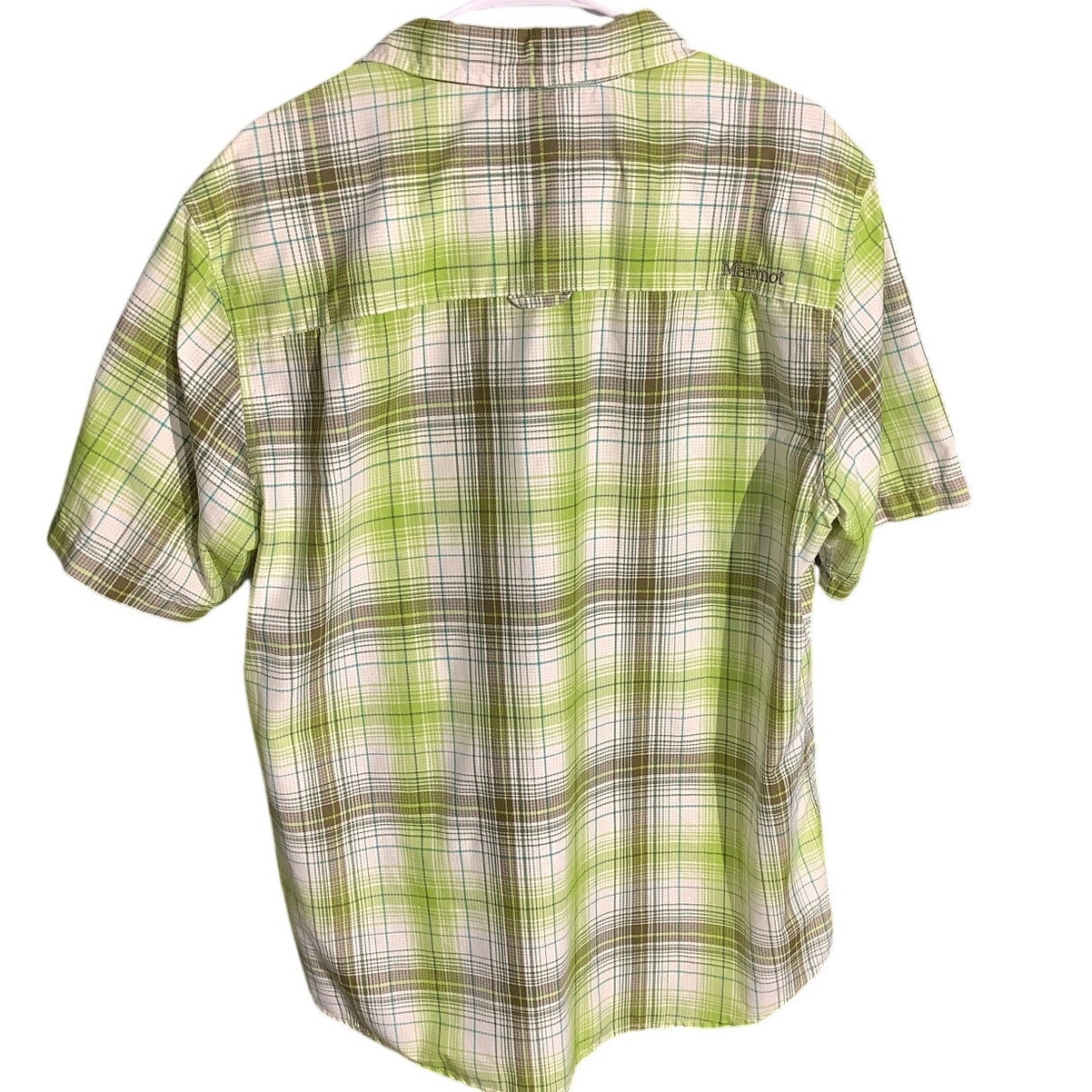 Marmot Green White Plaid Button Down Shirt Men’s L — Outdoor, Hiking, Gorpcore