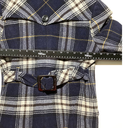 E-LAND Blue Plaid Double Breasted Peacoat XS (160/84) — Preppy, Classic, Fall