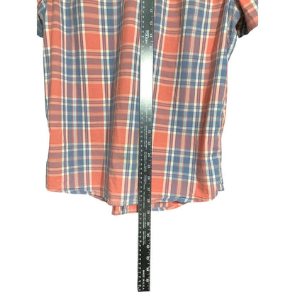 Lucky Brand Men's M Coral Blue Plaid Short Sleeve Button Down Shirt