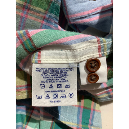 Lands' End Men's M Multicolor Pastel 100% Cotton Short Sleeve Button Down