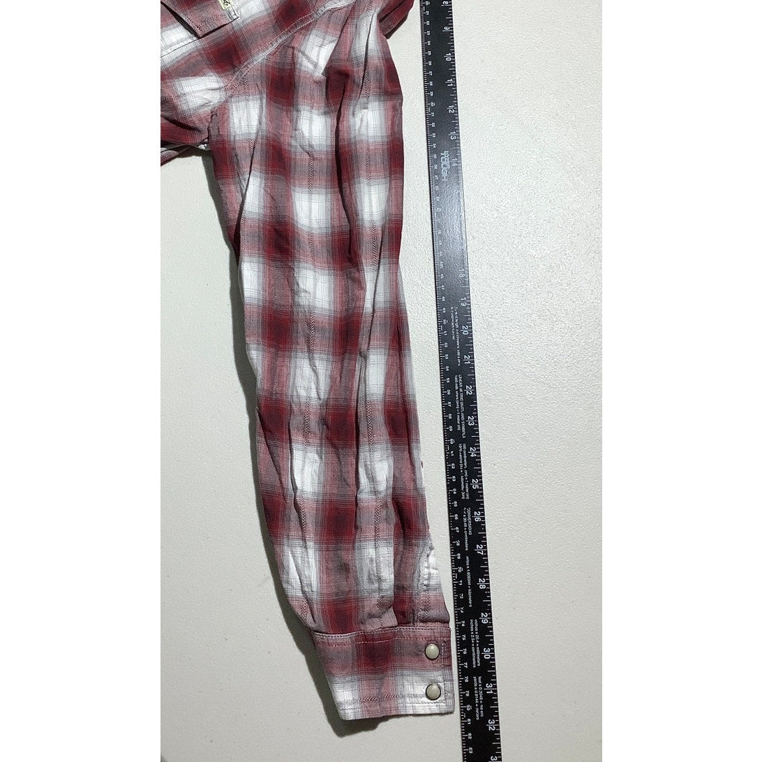 Lucky Brand Men's L Red White Western Classic Fit Plaid Button Down