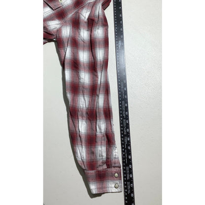 Lucky Brand Men's L Red White Western Classic Fit Plaid Button Down