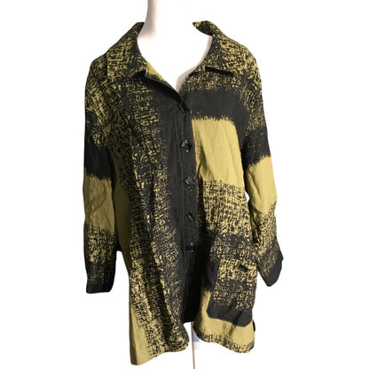 Ali Miles Olive Black Button-Up Top Size XL - Artsy, Minimalist, Contemporary