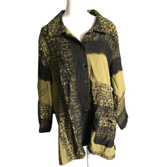 Ali Miles Olive Black Button-Up Top Size XL - Artsy, Minimalist, Contemporary