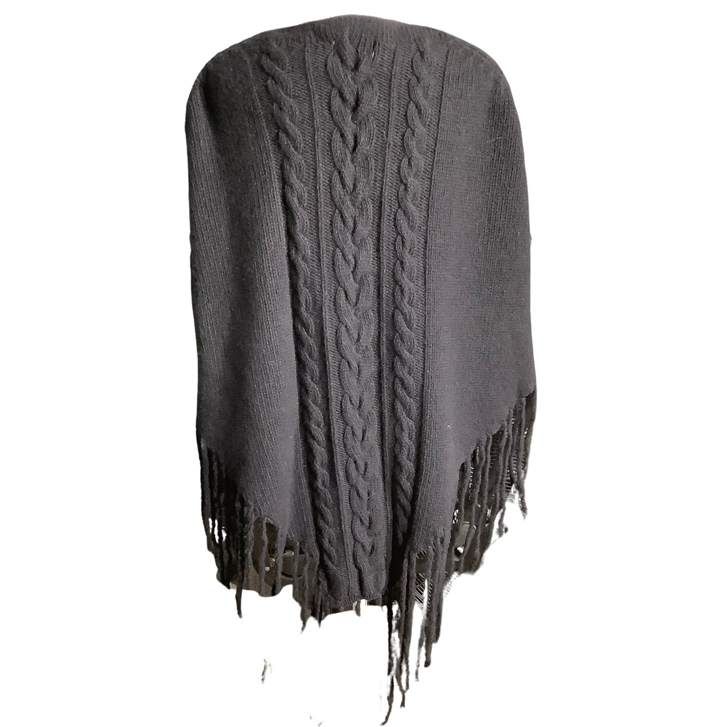 Burberry Black Wool Cashmere Blend Poncho One Size — Luxury, Fringe, Cable Knit