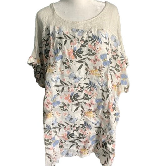 Lungo L’Arno Linen Floral Blouse Women’s Size 3X – Boho, Lightweight, Relaxed