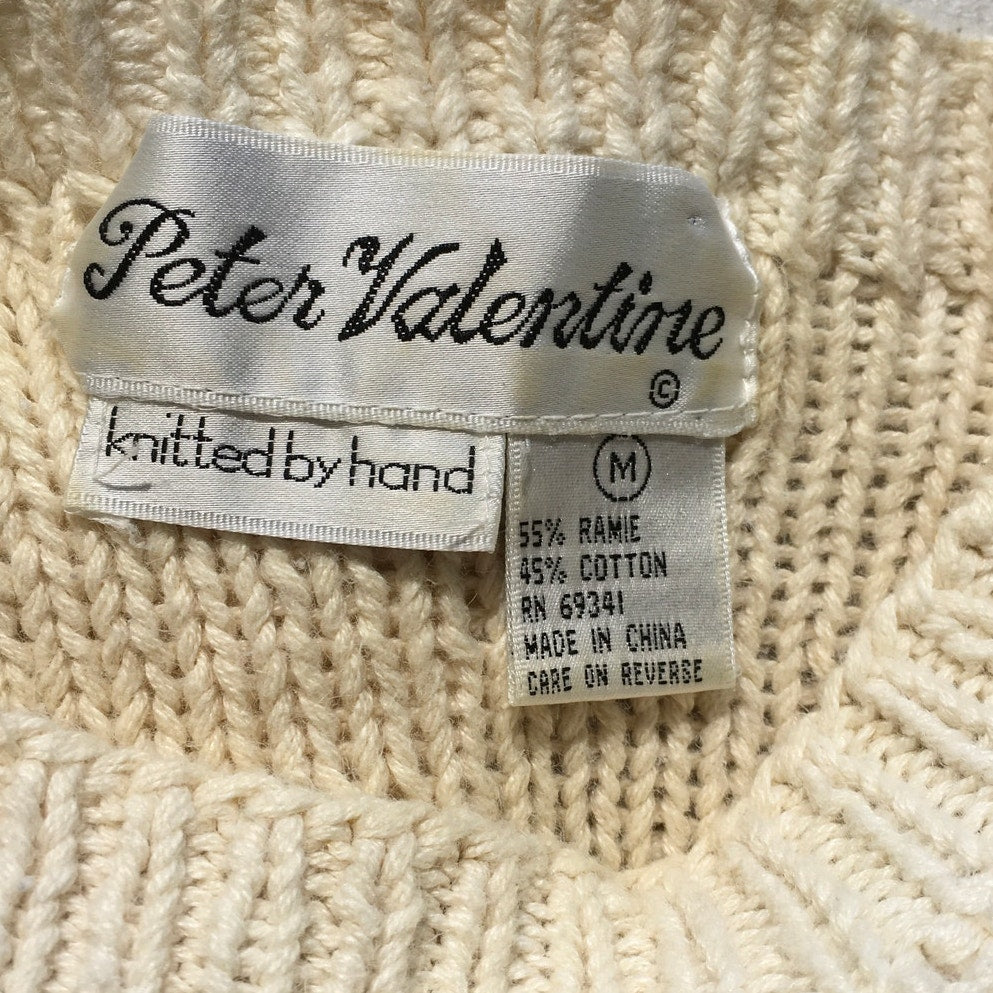 Peter Valentine Cream Hand-Knit Sweater M Cozy, Cottagecore, Vintage Cable Knit