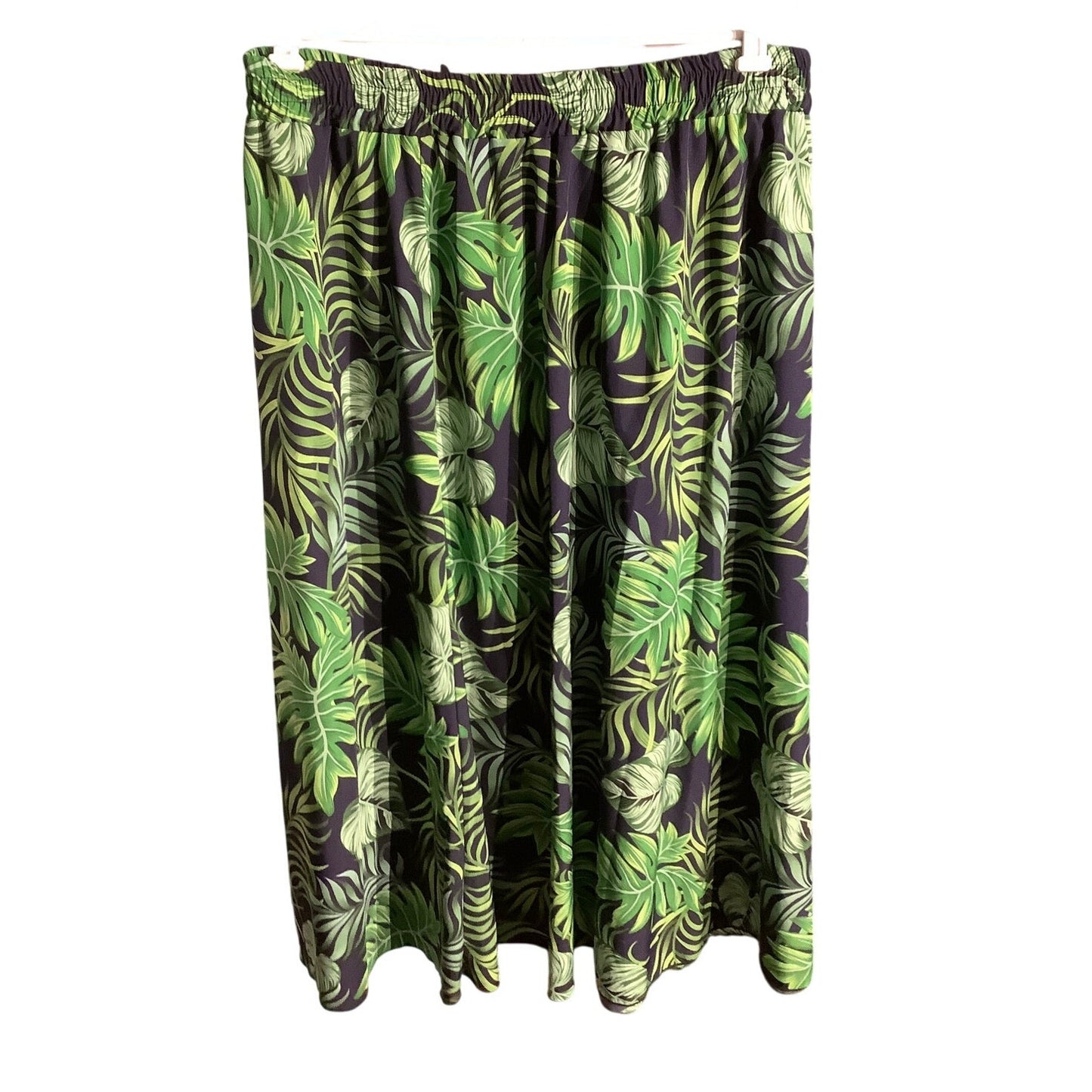 Women’s Long Skirt Size 4XL — Black, Palm Leaf, Maxi