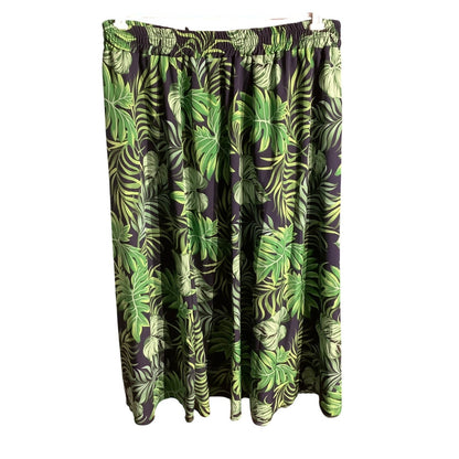 Women’s Long Skirt Size 4XL — Black, Palm Leaf, Maxi