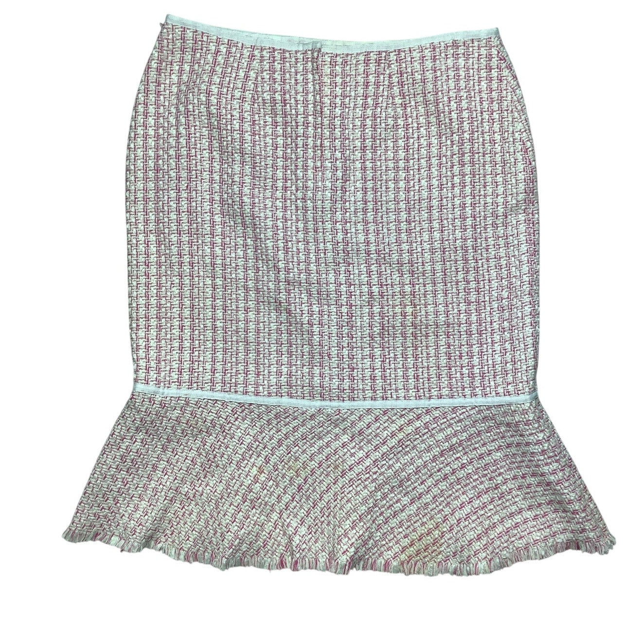 Reba Pink White Tweed Skirt Women’s Size 10 — Silk Blend, Ruffle Hem, Feminine