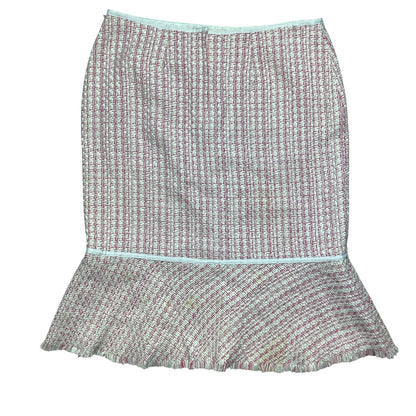 Reba Pink White Tweed Skirt Women’s Size 10 — Silk Blend, Ruffle Hem, Feminine