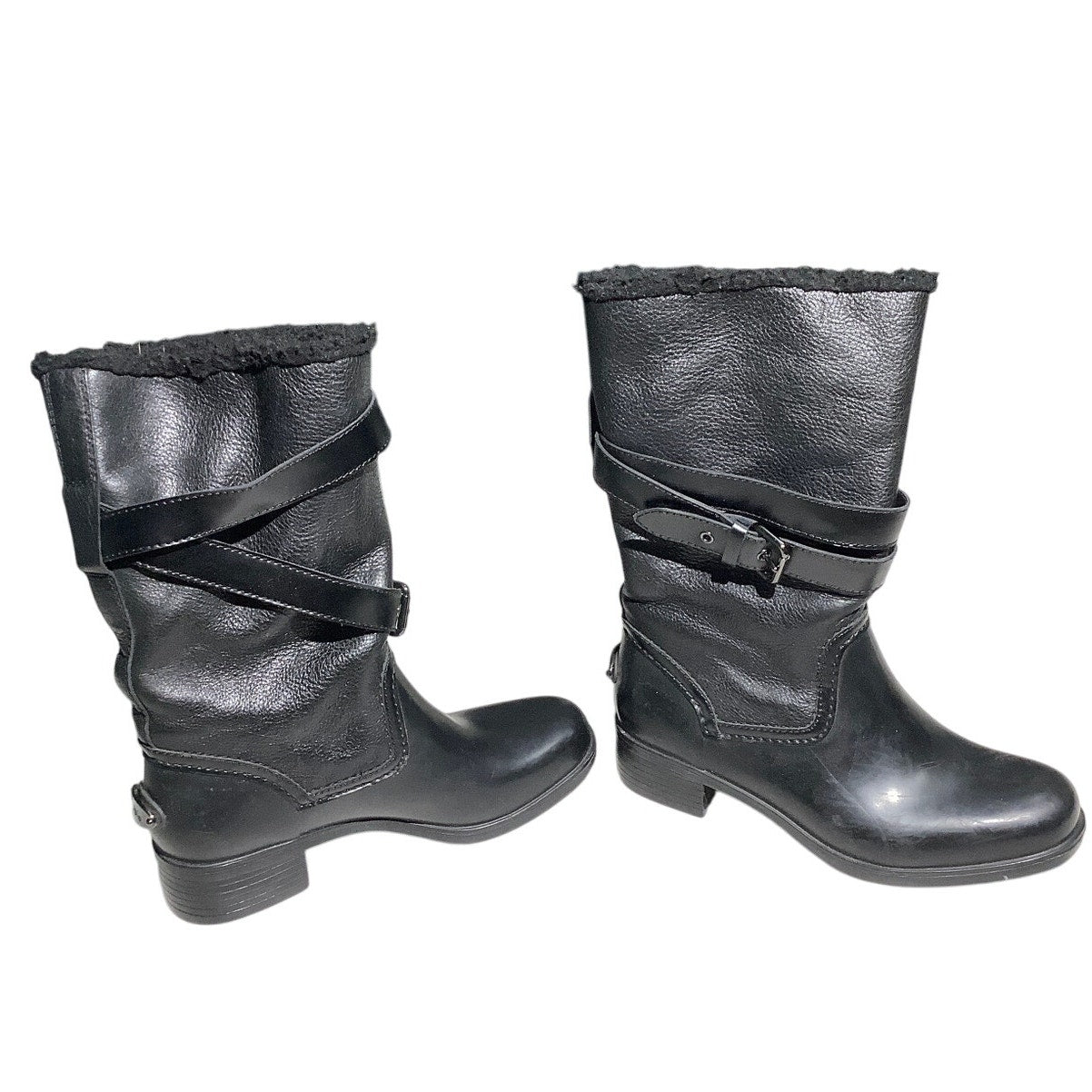 Coach Zena Leather Belted Winter Boots Black Women’s 8B — Sleek, Cozy, Chic