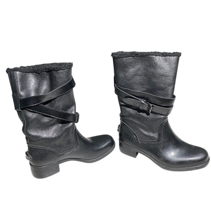 Coach Zena Leather Belted Winter Boots Black Women’s 8B — Sleek, Cozy, Chic