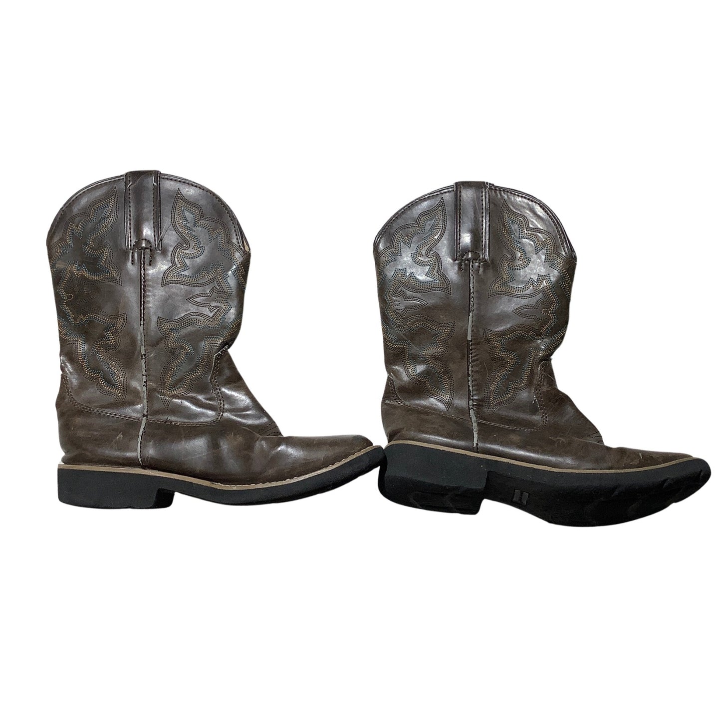 Roper Brown Leather Western Cowboy Boots Kids Size 2— Rodeo, Country, Square Toe