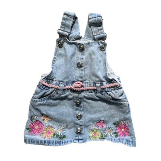 Infant Light Wash Denim Overall Dress Size 12M - Cottagecore, Whimsical, Vintage
