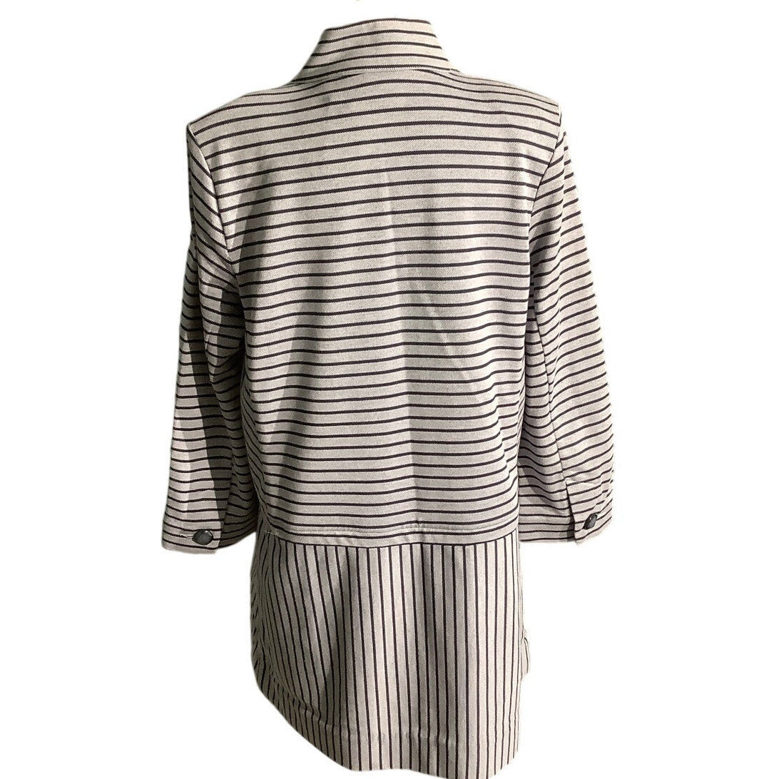 Cabi Gray Black Striped Car Coat Women’s M — Coastal, Preppy, Minimalist