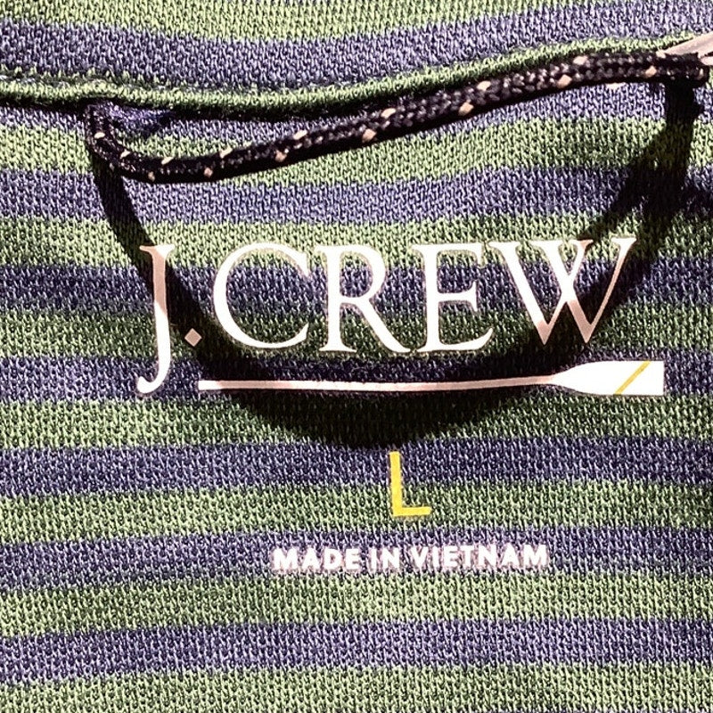 J.Crew Men’s Large Green Navy Striped Performance Polo — Preppy, Sporty, Classic