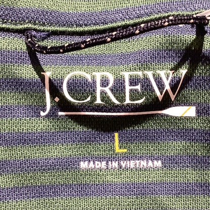J.Crew Men’s Large Green Navy Striped Performance Polo — Preppy, Sporty, Classic