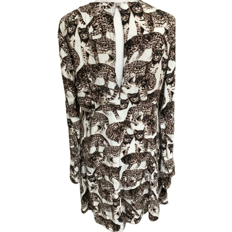 H&M Leopard Print Long Sleeve Dress - Size 8 - Vintage, Boho, Statement