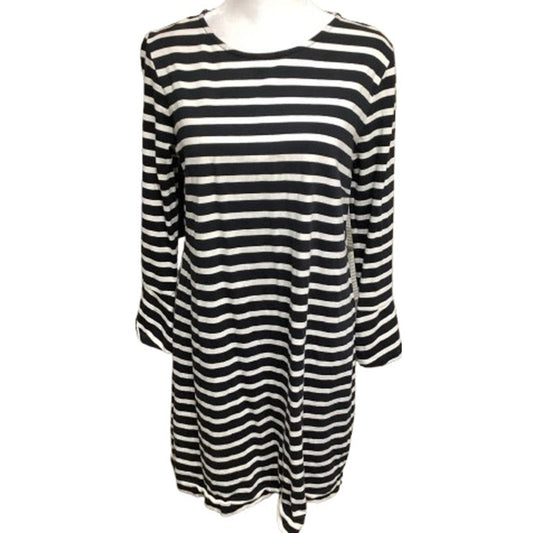 J.Crew Women's Black and White Striped Long Sleeve Dress M - Classic, Preppy