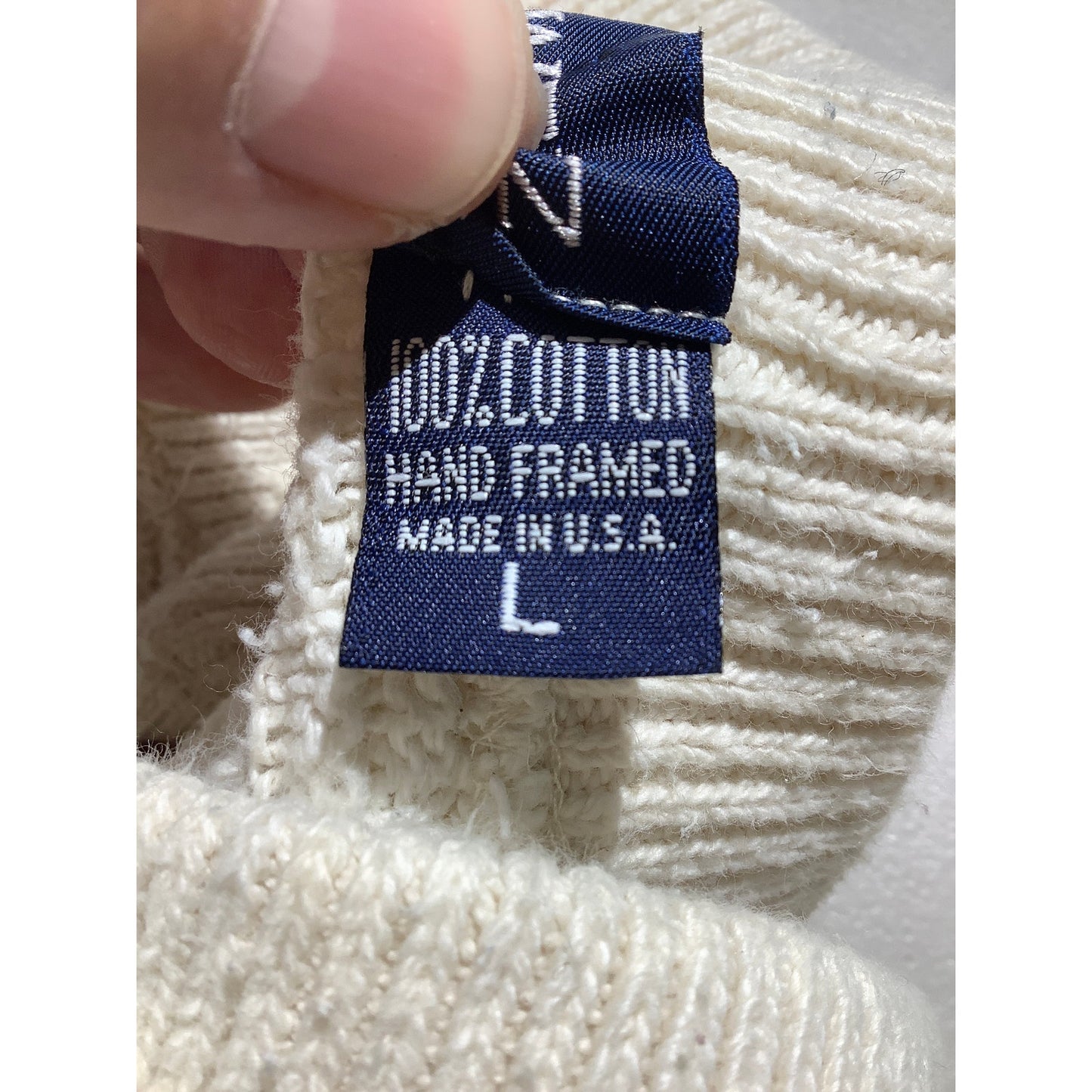 John Weitz Ivory Knit Sweater Men’s L 100% Cotton — Classic, Minimalist, Casual