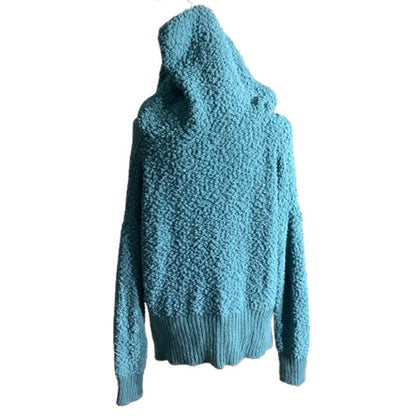 POL Teal Popcorn Knit Hoodie Women’s Size S/M — Cozy, Casual, Oversized