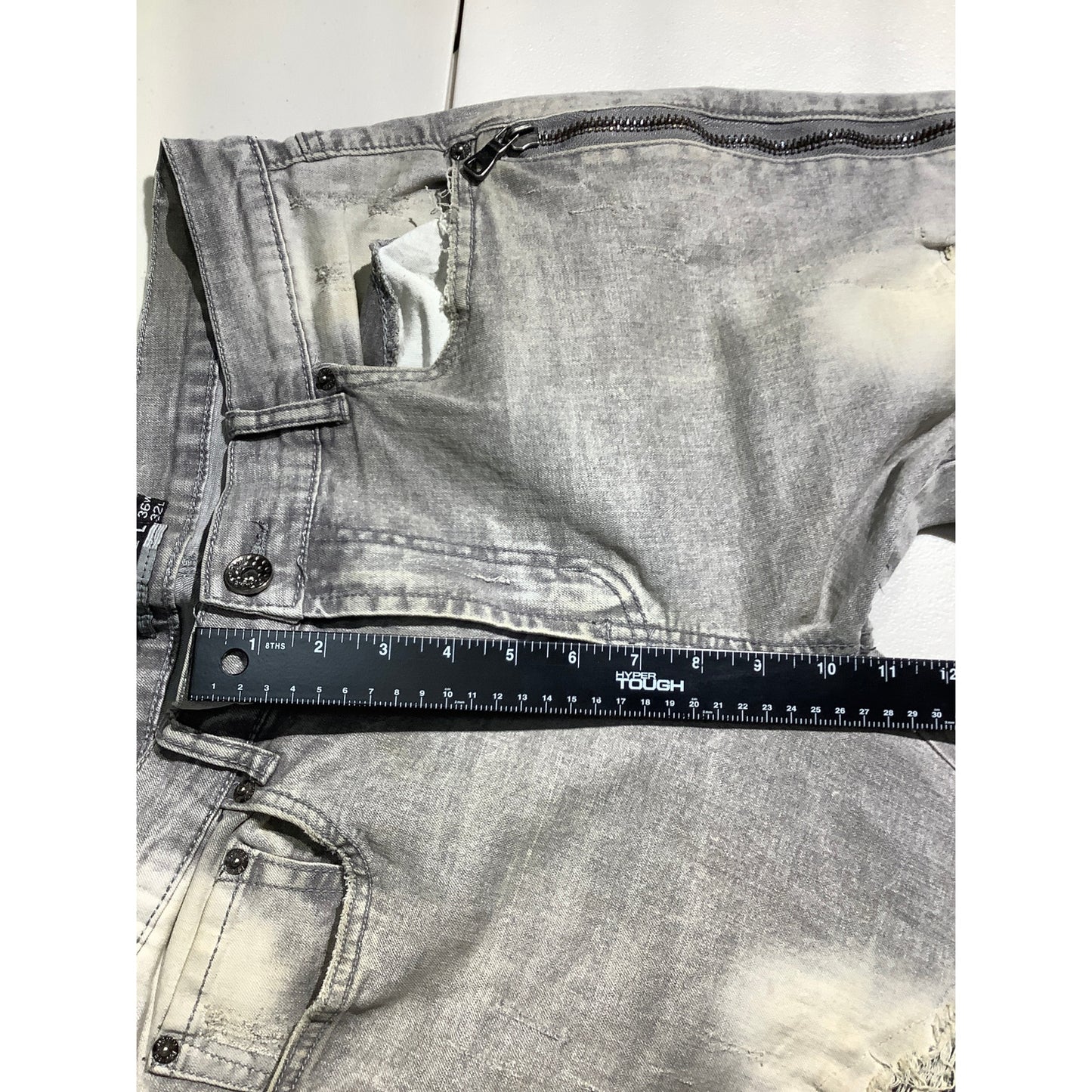 Decibel Distressed Jeans Men’s Size 36W 32L — Moto Style, Zip Detail, Slim Fit