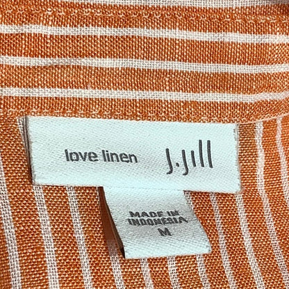 J. Jill Love Linen Peach and White Striped Button-Up Shirt Size M Office Preppy