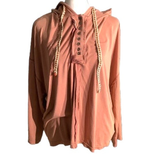 POL Burnt Orange Hooded Top Women’s Size S/M — Boho, Casual, Oversized