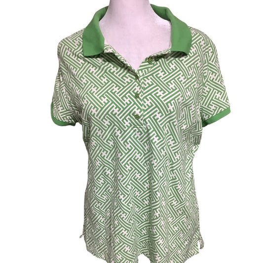 Talbots Lime Green Geometric Polo Size XL - Preppy, Bold, Comfortable