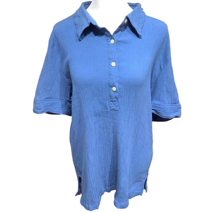 Orvis Women's Blue Short Sleeve Shirt, Size XL, Casual Relaxed Fit, Comfortable